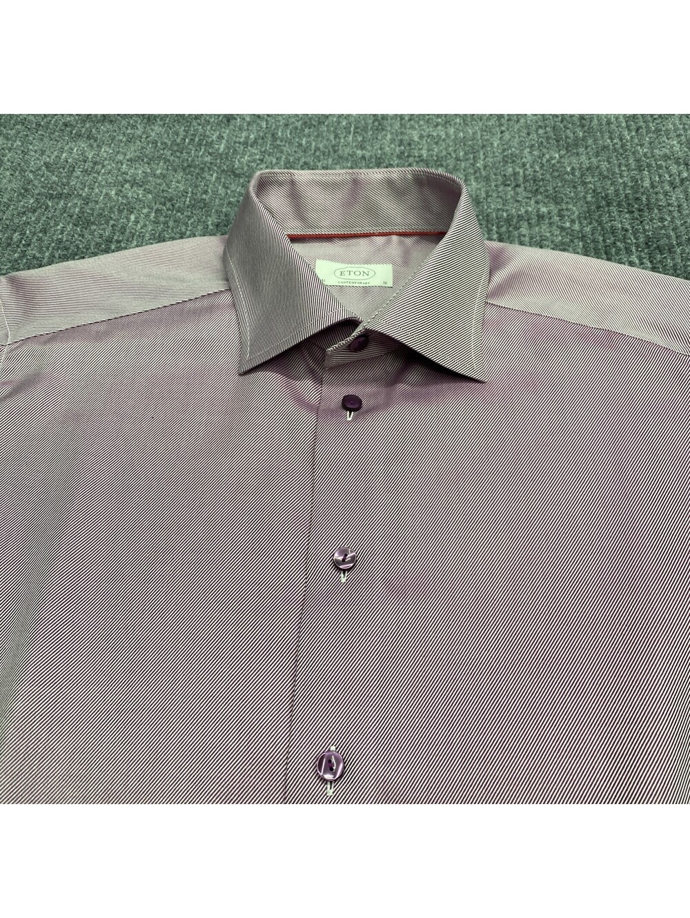Eton Contemporary Shirt Mens 41/16 Purple White Striped Long Sleeve Button Up